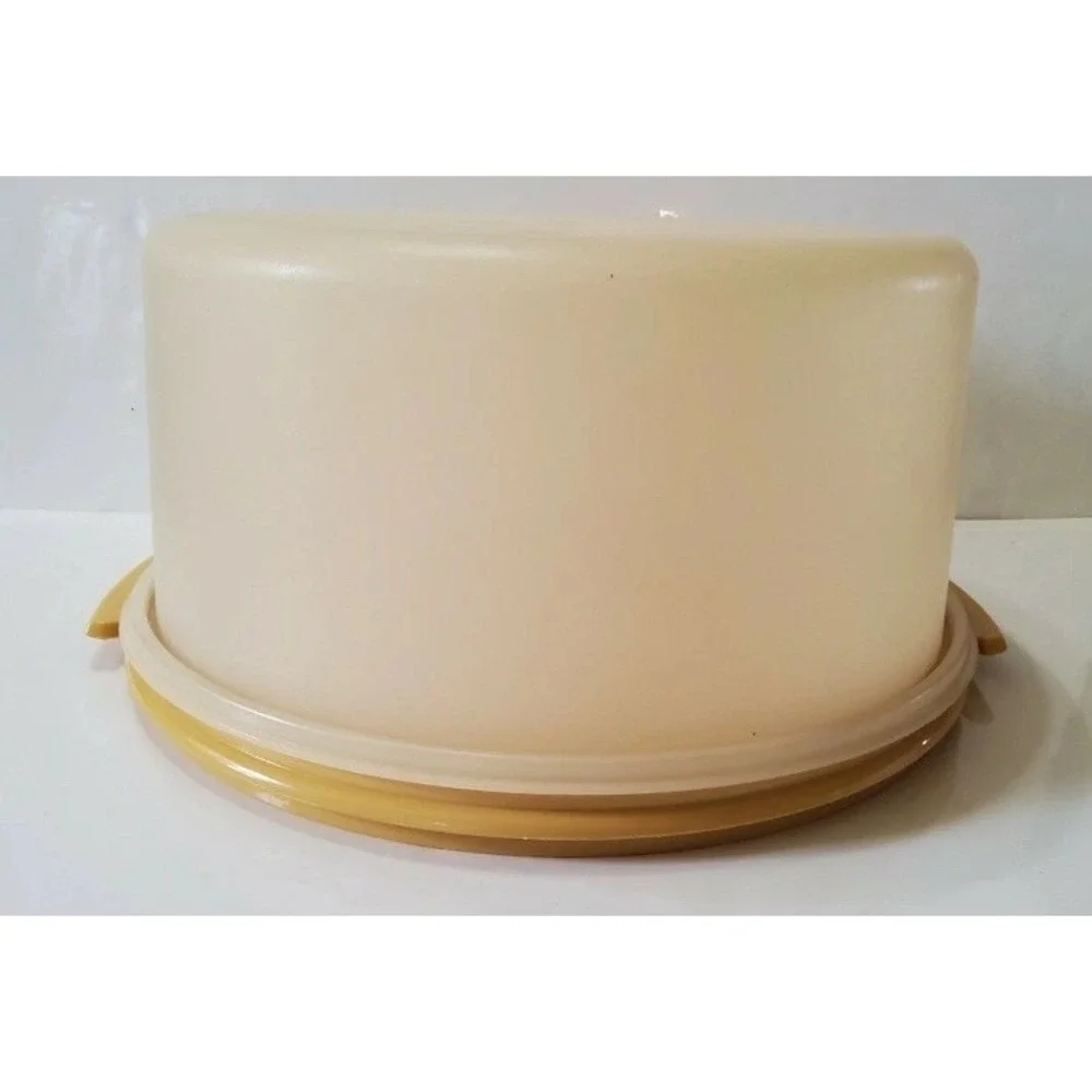 Vintage Tupperware Cake Holder Carrier MADE IN USA 1256-5 1257-5  Harvest Gold